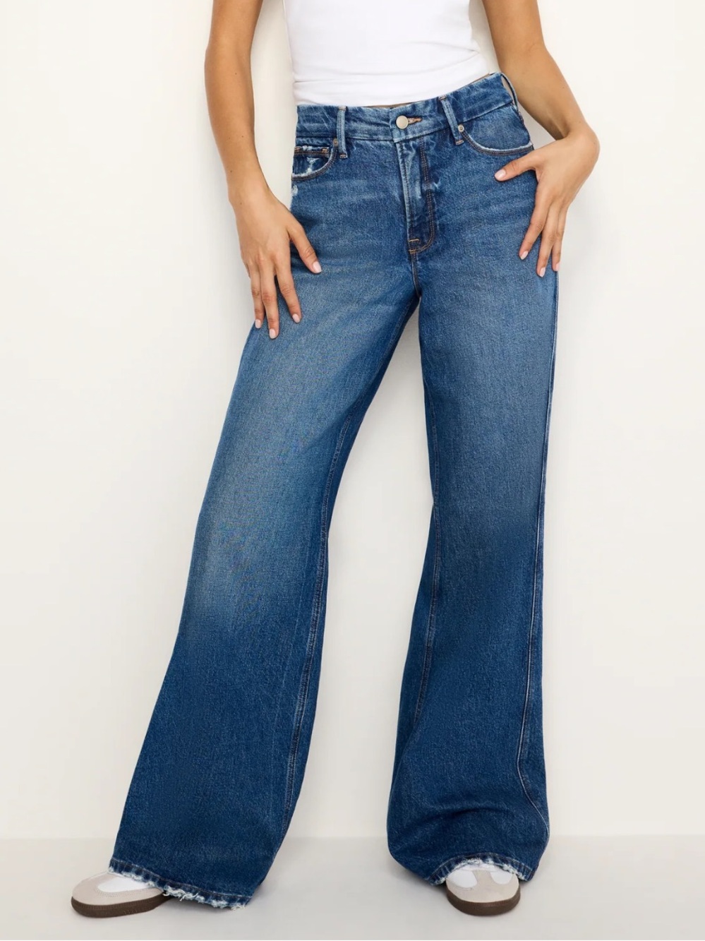 Good American Good Skate Wide Leg High-Rise Blue Women's Jeans Stretch Size 6/28